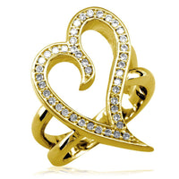 Large Wavy Diamond Heart Ring in 14K Yellow Gold, 0.30CT