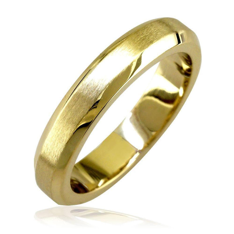 Bevel Edge Wedding Band in 14K Yellow Gold, Satin Middle, Polished Sides, 4mm