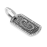 Cubic Zirconia Initial G Dog Tag Charm with Black in Sterling Silver