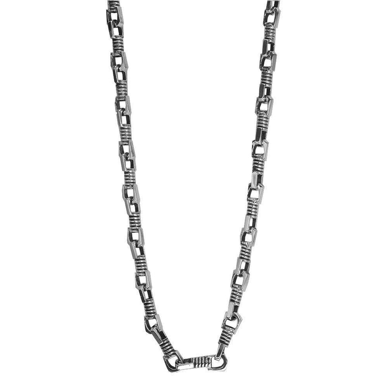 Mens Coil Link Sterling Silver Chain with Black, 22 Inches