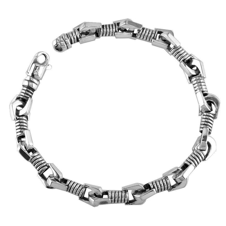 Mens Coil Link Sterling Silver Bracelet with Black, 8.5 Inches