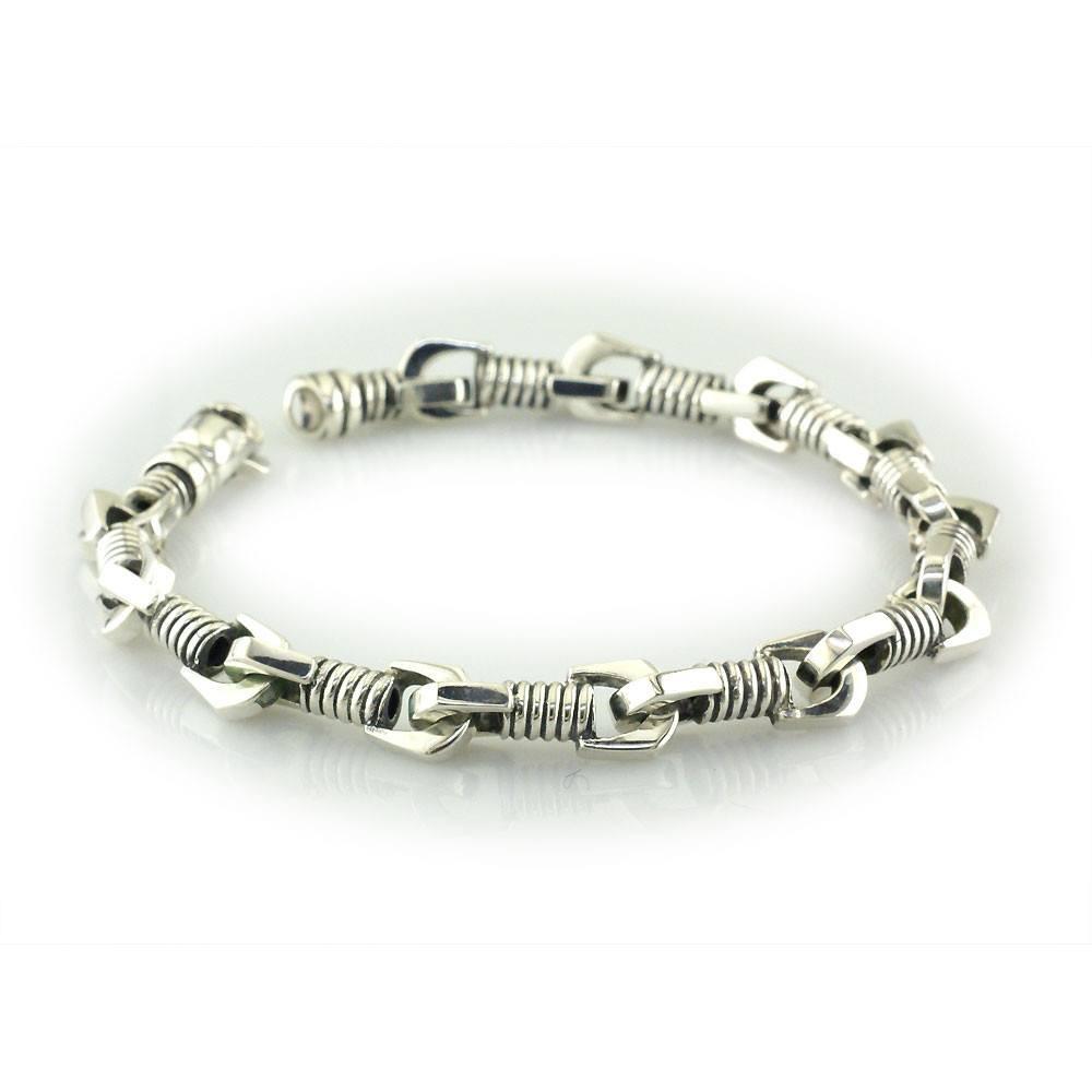 Mens Coil Link Sterling Silver Bracelet with Black, 8.5 Inches