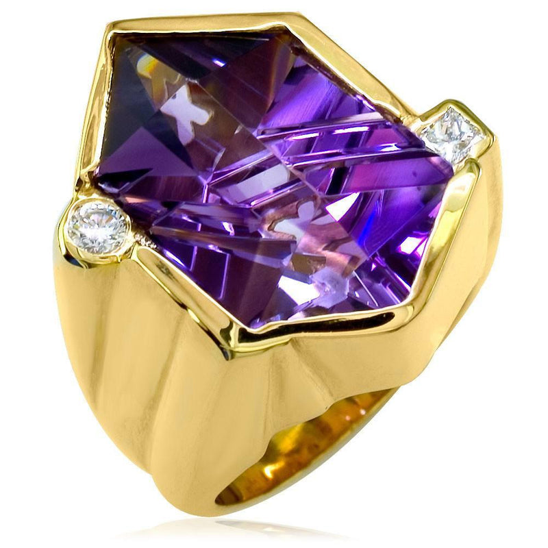 Large Amethyst and Diamond Ring in 14K