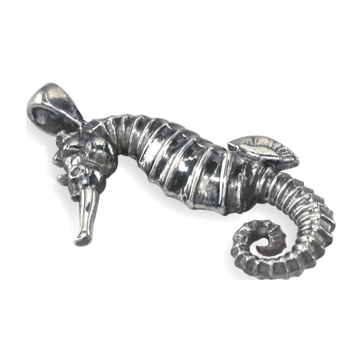 3D Seahorse Charm in Sterling Silver with Black