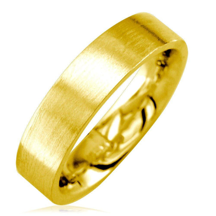 Mens Flat Wedding Band in 14K Yellow Gold, Satin Middle, Polished Sides, 5.5mm