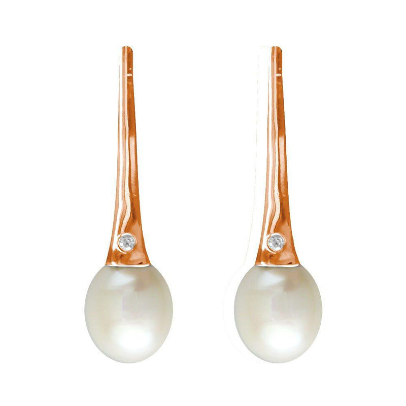 Large Oval Pearl Drop Earrings with 14K Pink Gold and Diamond Accent