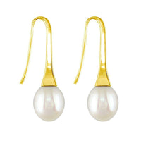 Large Oval Pearl Drop Earrings with 14K Yellow Gold and Diamond Accent