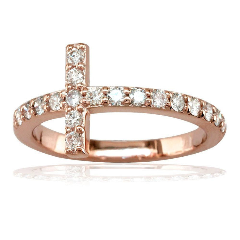 Diamond Cross Ring in 14K Pink Gold