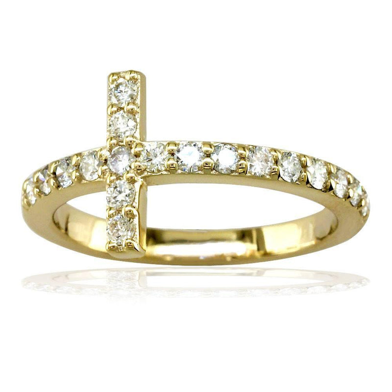 Diamond Cross Ring in 14K Yellow Gold