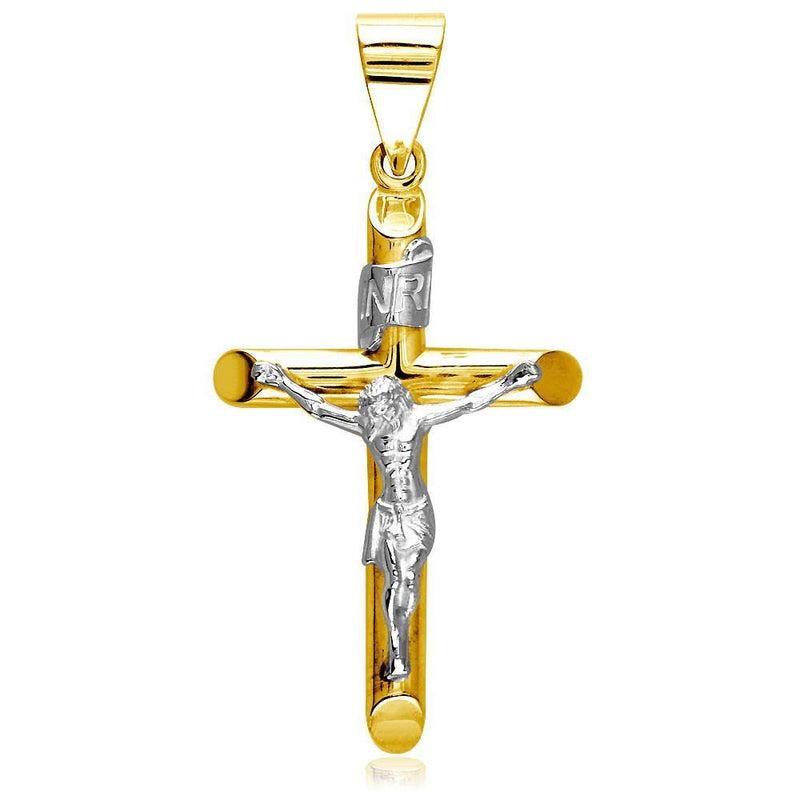 40mm Inri Jesus Crucifix Cross Charm in 14K Yellow and White Gold