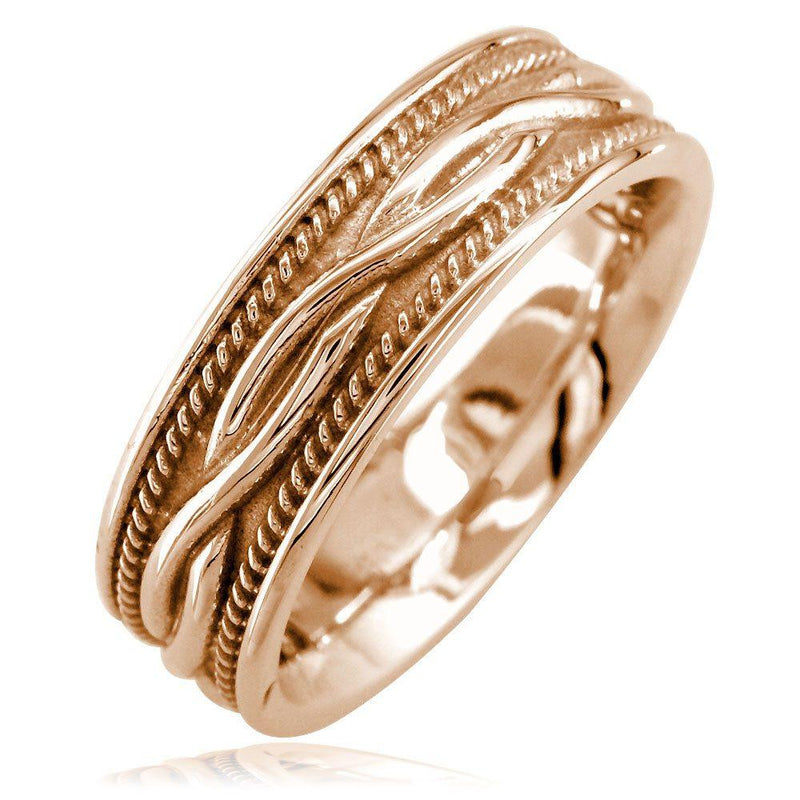 Wide Infinity Wedding Band with Rope Design in 14K Pink Gold, 8mm