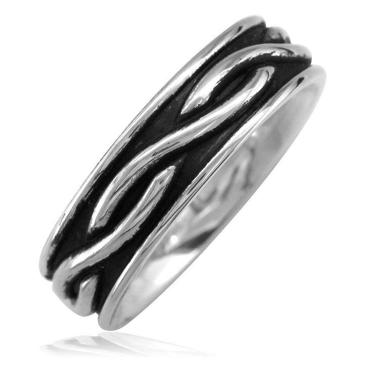 Infinity Wedding Band with Black in Sterling Silver, 6mm