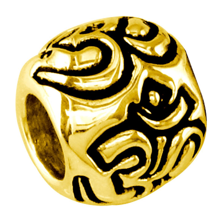 Embossed Yoga Ohm, Om, Aum Charm Bracelet Bead in 14K Yellow gold