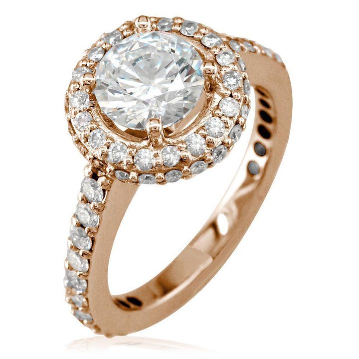 Diamond Halo Engagement Ring Setting, 0.70CT Sides in 14k Pink, Rose Gold