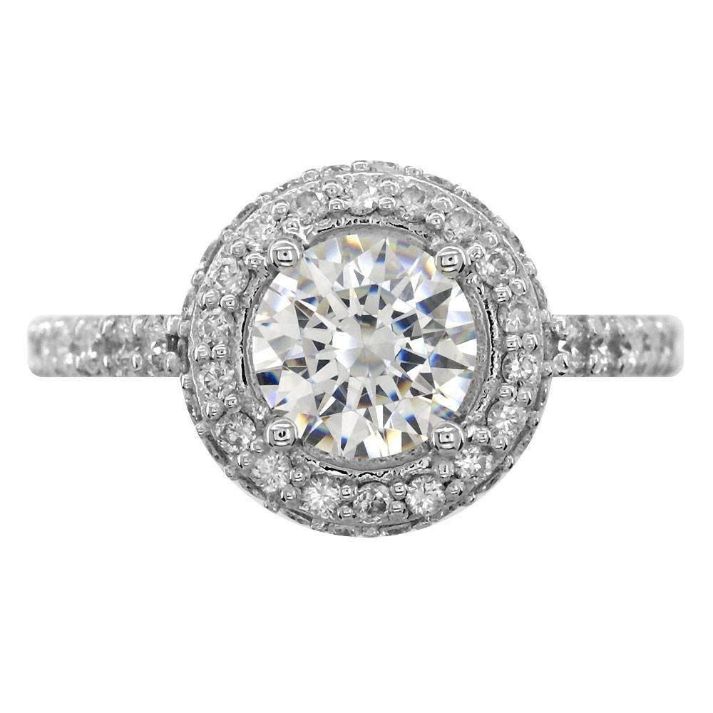 Diamond Halo Engagement Ring Setting, 0.70CT Sides in 14k White Gold