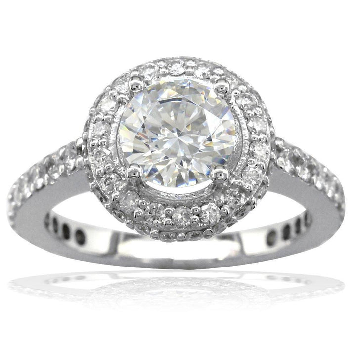 Diamond Halo Engagement Ring Setting, 0.70CT Sides in 14k White Gold