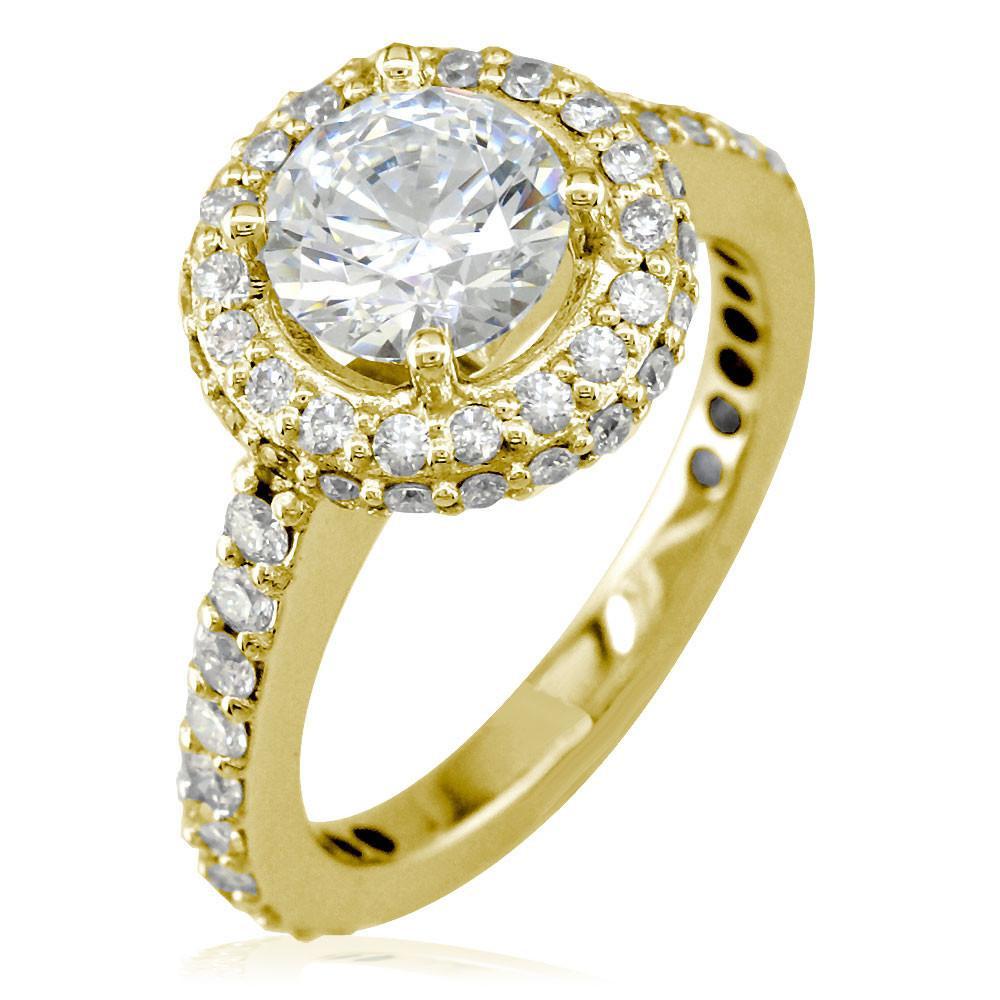 Diamond Halo Engagement Ring Setting, 0.70CT Sides in 14k Yellow Gold
