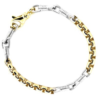 Mens Fancy and Box Links Bracelet, 8.5 Inches in 14k Two Tone Gold