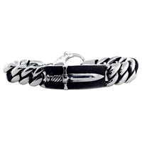 Mens ID Plate and Sword Cuban Link Bracelet in Sterling Silver