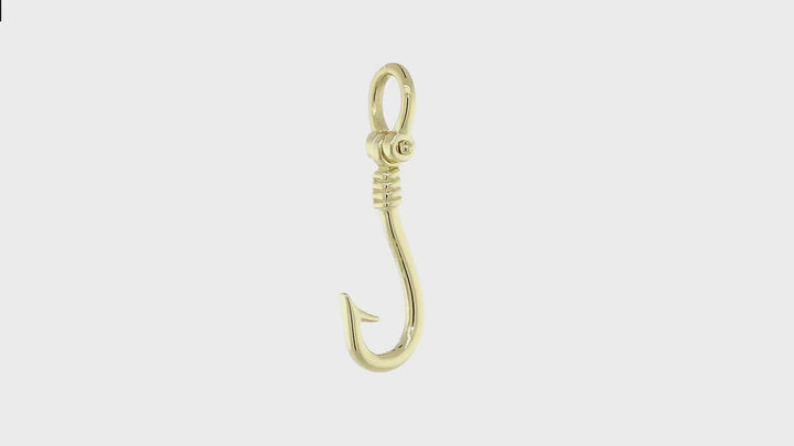 24mm Fishermans Barbed Hook and Knot Fishing Charm in 14k Yellow Gold