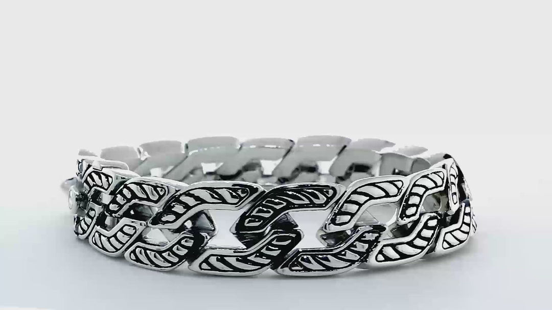 Mens Fancy Link with Nautical Detail Bracelet, 8 Inches in Sterling Silver
