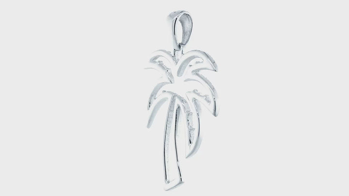Large Open Contemporary Palm Tree Charm in 14k White Gold