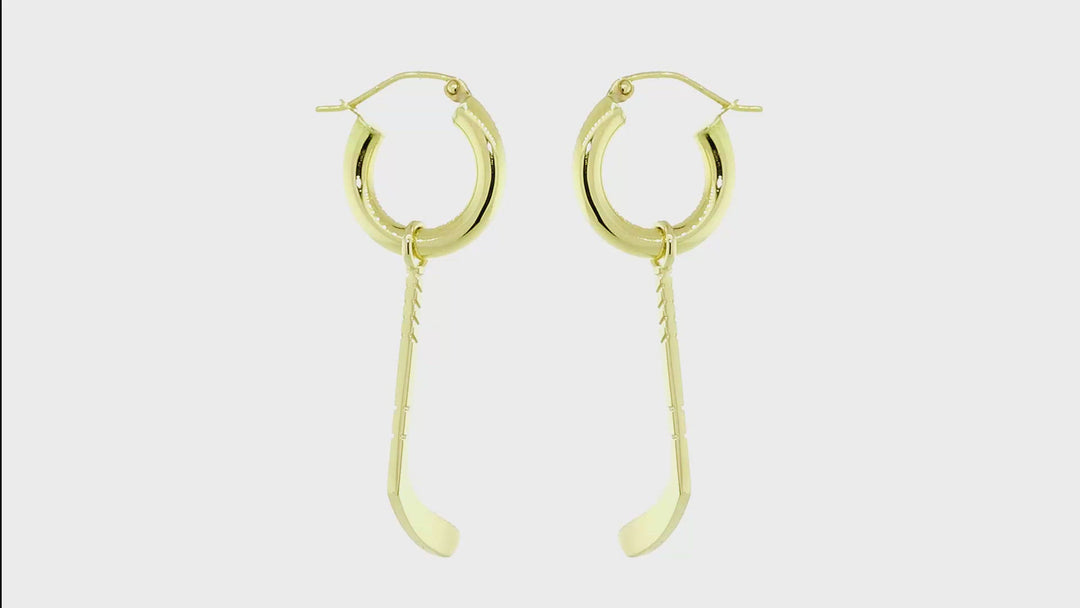 25mm Ice Hockey Stick Charm and Hoop Earrings in 14k Yellow Gold