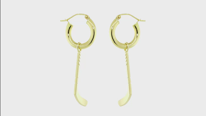 25mm Ice Hockey Stick Charm and Hoop Earrings in 14k Yellow Gold