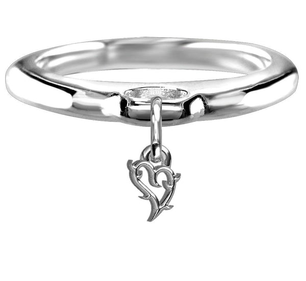 Chubby Guarded Love Heart Charm Ring in Sterling Silver