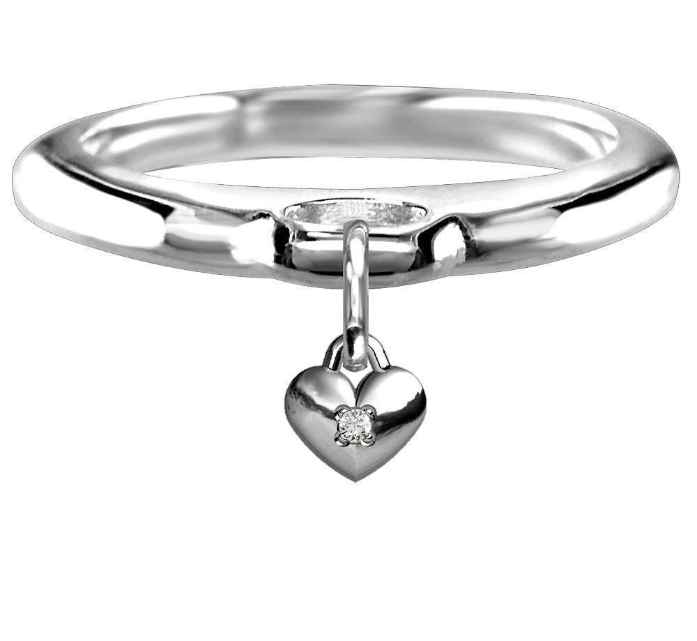 Chubby Cubic Zirconia Heart Charm Ring in Sterling Silver