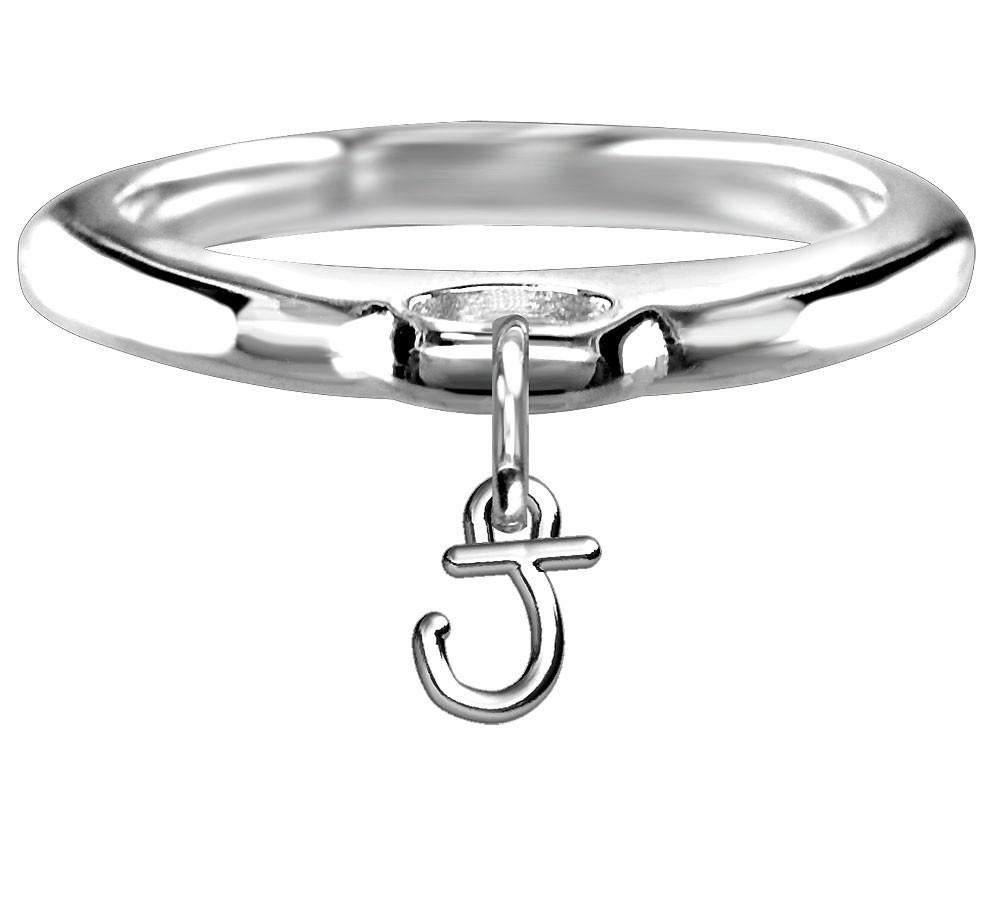 Chubby Initial Charm Ring in Sterling Silver, Any Letter