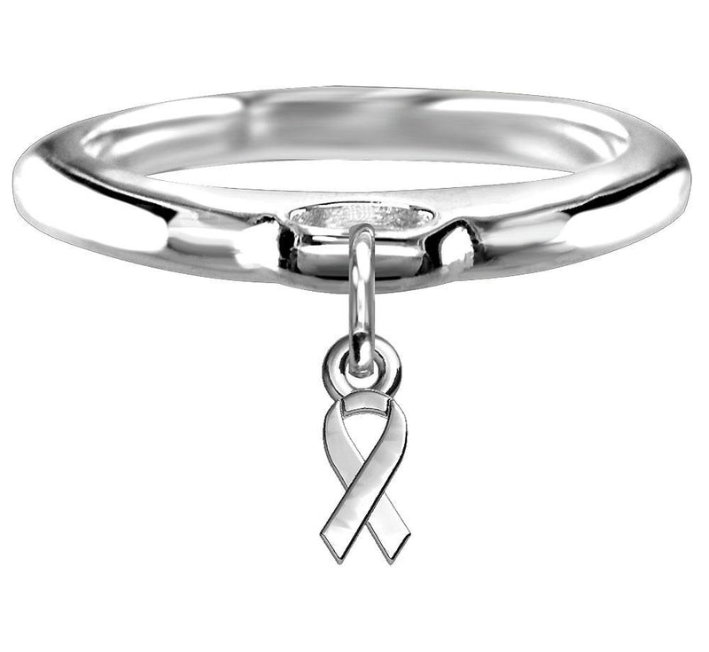 Chubby Cancer Ribbon Charm Ring in Sterling Silver