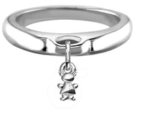 Chubby Belly Girl Charm Ring, Wide, Domed in Sterling Silver