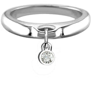 Round Cubic Zirconia Charm Ring, Wide, Domed in Sterling Silver