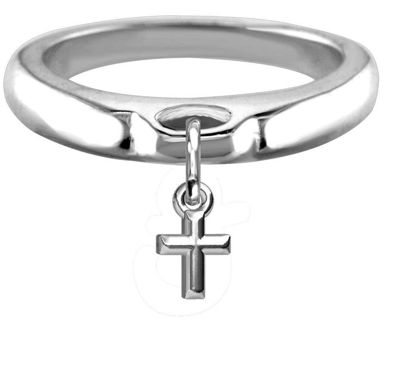 Chubby Cross Charm Ring, Wide, Domed in Sterling Silver