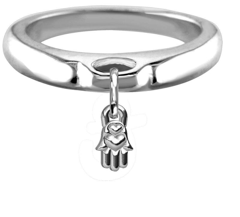 Chubby Hamsa, Hand of God Charm Ring, Wide, Domed in Sterling Silver