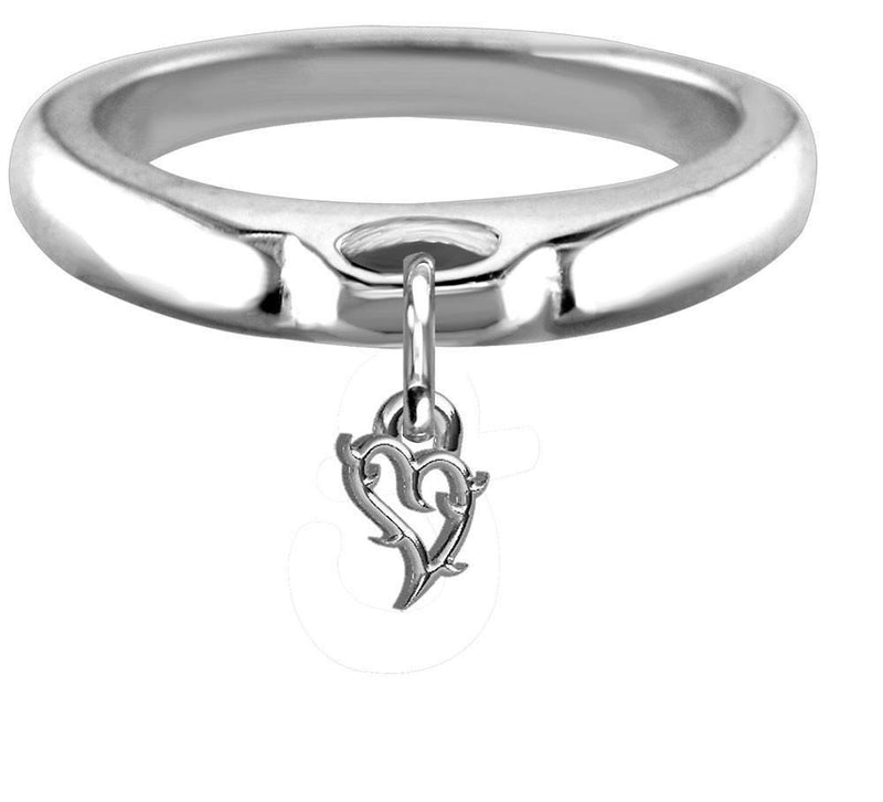 Chubby Guarded Love Heart Charm Ring, Wide, Domed in Sterling Silver