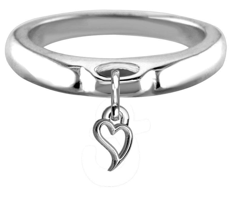 Chubby Wavy Heart Charm Ring, Wide, Domed in Sterling Silver