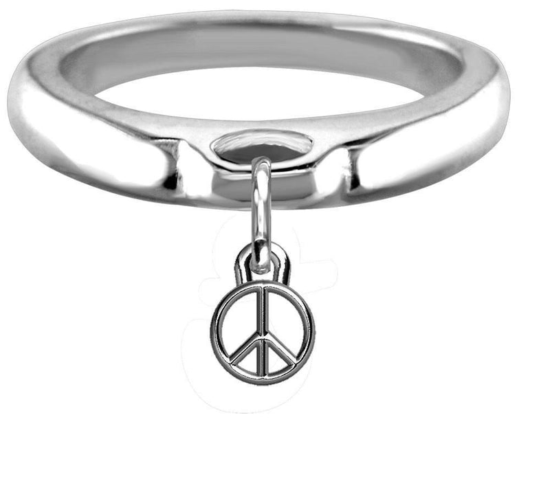 Chubby Peace Sign Charm Ring, Wide, Domed in Sterling Silver