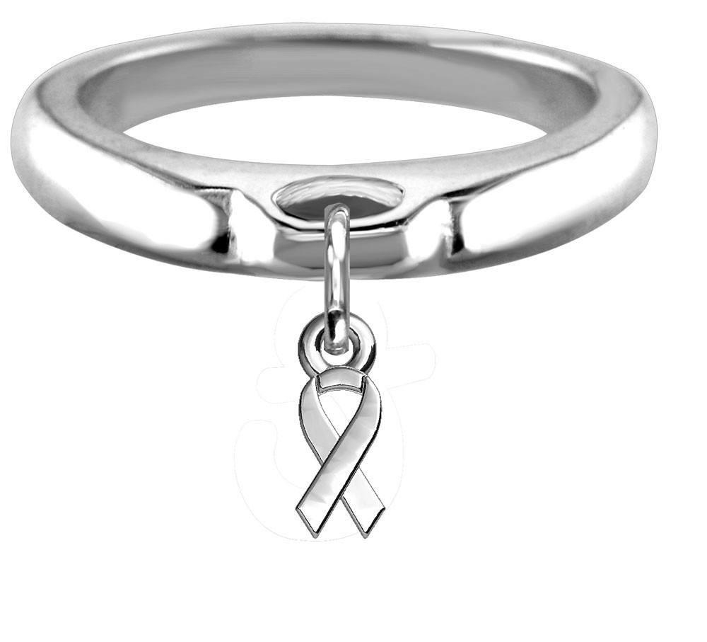 Chubby Cancer Ribbon Charm Ring, Wide, Domed in Sterling Silver
