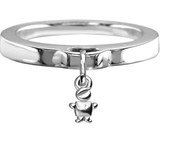 Chubby Belly Boy Charm Ring, Flat Band in Sterling Silver