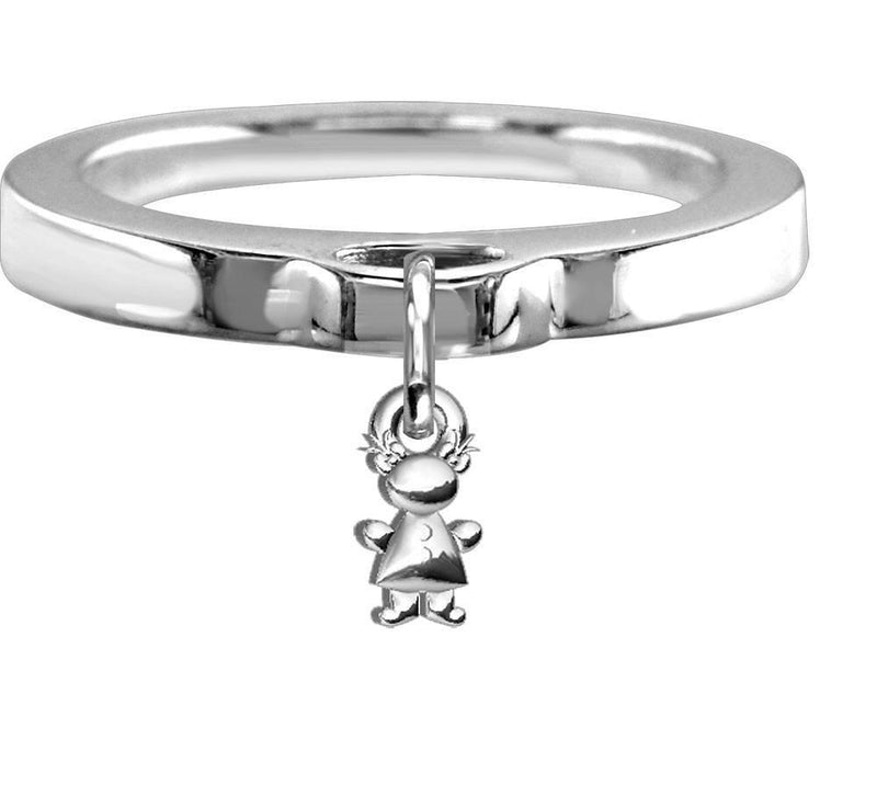 Chubby Belly Girl Charm Ring, Flat Band in Sterling Silver