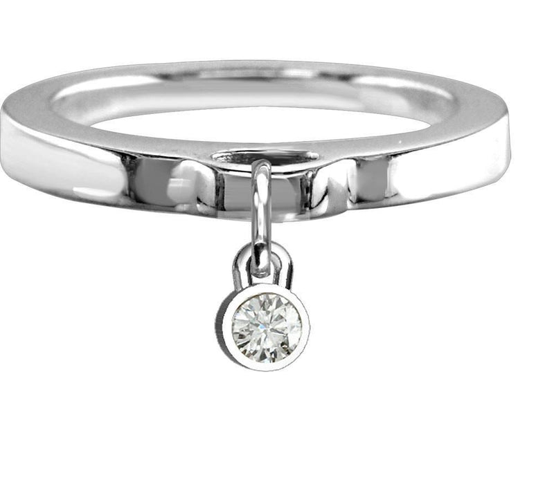 Round Cubic Zirconia Charm Ring, Flat Band in Sterling Silver