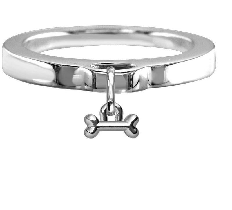 Chubby Bone Charm Ring, Flat Band in Sterling Silver