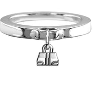 Chubby Handbag Charm Ring, Flat Band in Sterling Silver