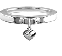 Chubby Cubic Zirconia Heart Charm Ring, Flat Band in Sterling Silver