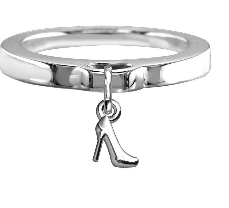 Chubby High Heel Charm Ring, Flat Band in Sterling Silver
