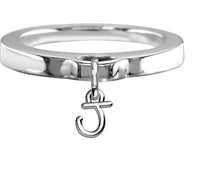 Chubby Initial Charm Ring, Flat Band in Sterling Silver, Any Letter