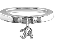 Chubby #34 Sports Charm Ring, Flat Band in Sterling Silver, Any Number