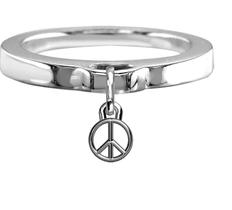 Chubby Peace Sign Charm Ring, Flat Band in Sterling Silver